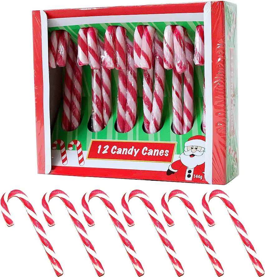 Becky´s 12 Zuckerstangen - Candy Canes - Erdbeergeschmack, rot weiß - 12 Stück, je 12 g