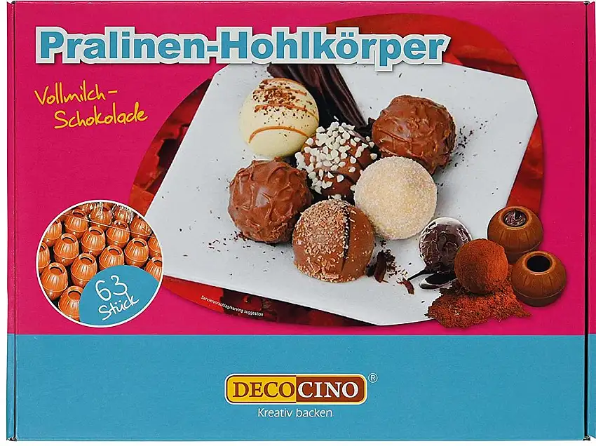 DECOCINO Pralinen-Hohlkörper (63 Stk) – Vollmilch Schokolade – Pralinen-Form |Pralinen selber machen – ideale Pralinen-Hohlkugeln für Weihnachts-Pralinen