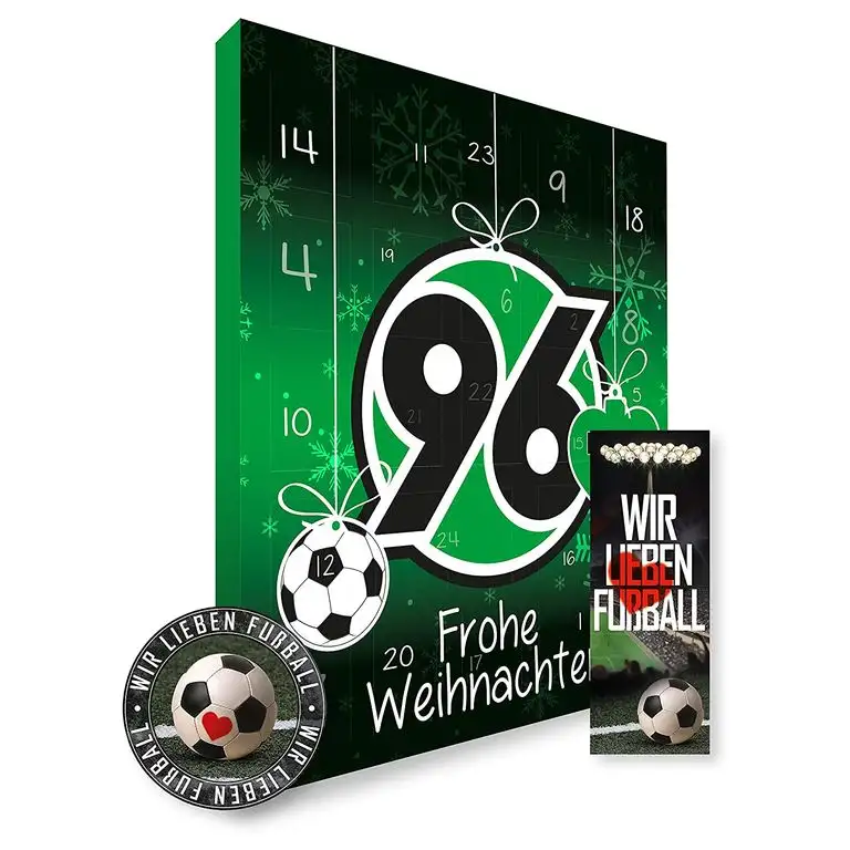 Hannover 96 Premium Schoko-Adventskalender, Weihnachtskalender (200g), mit 25 großen Schoko-Talern FAIRTRADE-KAKAO und einem tollen Vereinsposter