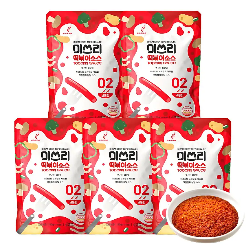 Misslee Food TTEOKBOKKI Sauce Koreanische Lebensmittel Toppogi Ddeokbokki Stirgebratene Reiskuchen Sauce Level 2 Mild, 5 Stück