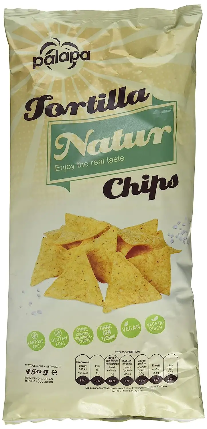 Palapa Tortilla Chips natur | 450 gr | Mexikanischen Küche | Ohne Konservierungsstoffe | Hervorragender Geschmack | Vegan | Glutenfrei