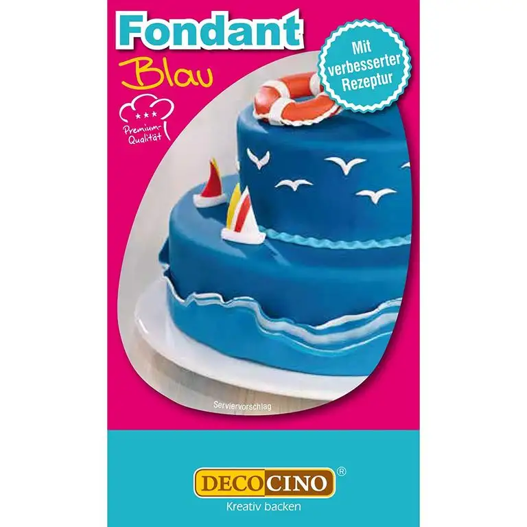 DECOCINO Fondant Blau – 250 g – ideal zum Verzieren von Kuchen, Torten, Cupcakes – Palmölfrei & Glutenfrei