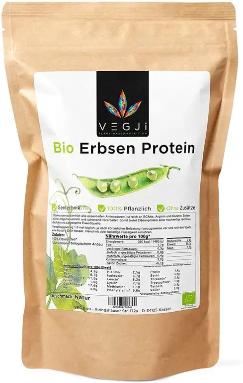 Bio Erbsenprotein 1000g, aus Erbsen angebaut in USA/Kanada, 85% Eiweiß, vegan, glutenfrei (DE-ÖKO-006)