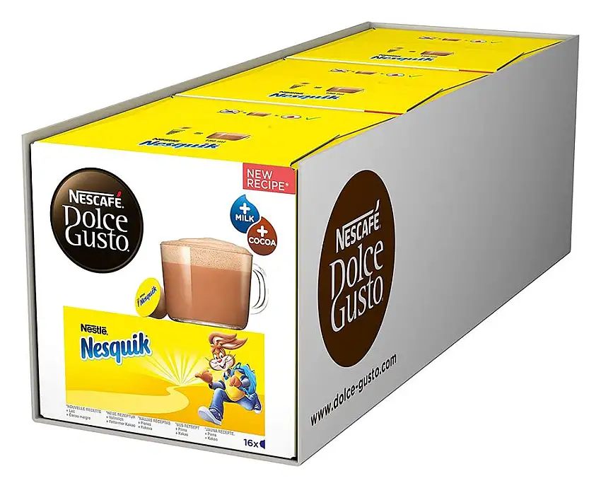 NESCAFÉ Dolce Gusto Nesquik (Trinkschokolade, köstlicher Kakao Geschmack, Leckeres Kakaoaroma von Nesquik, Schnelle Zubereitung, Aromaversiegelte Kapseln) 3er Pack (3 x 16 Kapseln)