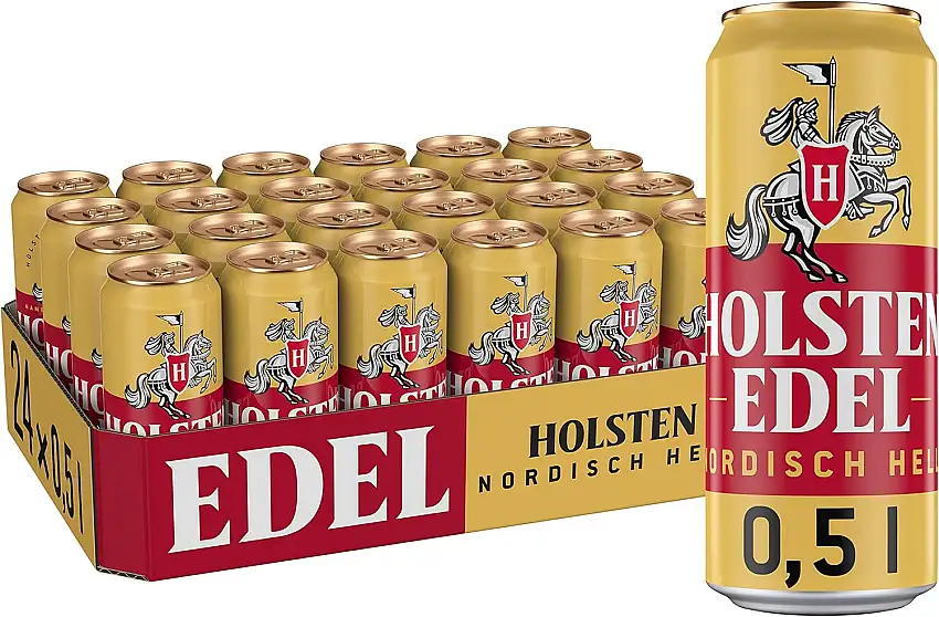 Holsten EDEL 4,8 % Vol. |24 Dosen Helles Bier 0,5 unvergleichlich mild und süffig im Geschmack | Bierdose Einweg (24 X 0.5 L)