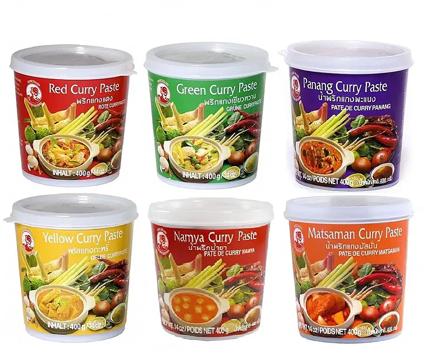Cock Brand - Probierset Currypasten 6er Pack (6 x 400g) - 6 Sorten, je 1 Dose
