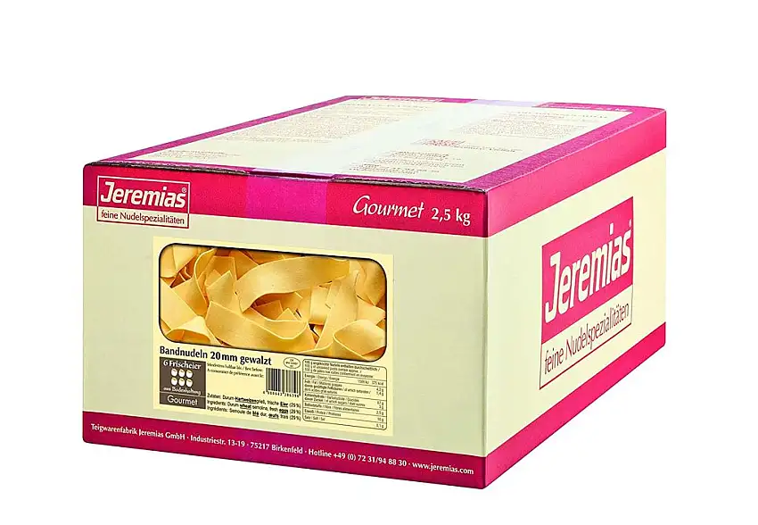 Jeremias Bandnudeln 20 mm gewalzt, Gourmet Frischei-Nudeln, 1er Pack (1 x 2.5 kg Karton)