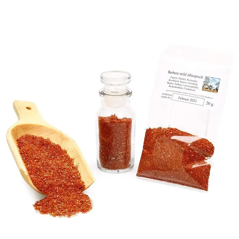 Berbere Gewürzmischung, gemahlen, mild, Äthiopische Spezialität, Afrika Gewürze, Bärbärre Gewürzzubereitung, eritreische Küche, Doro Wat Hühnchenteile, Grillgewürz, 20g