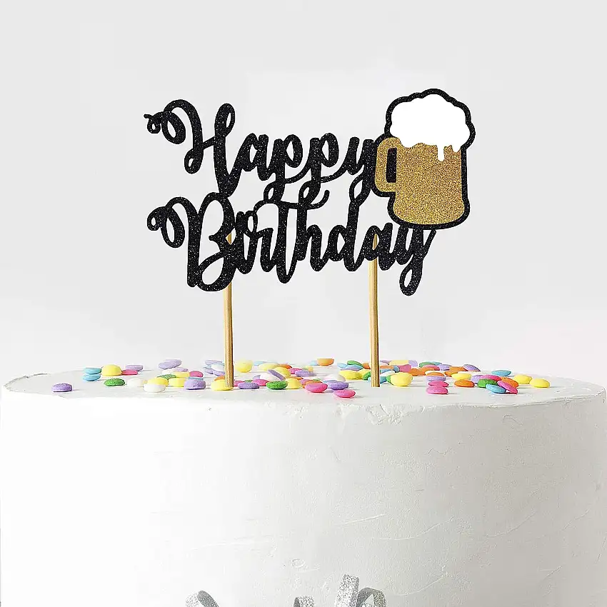 Tortenaufsatz mit Bierkassel-Motiv "Happy Birthday"