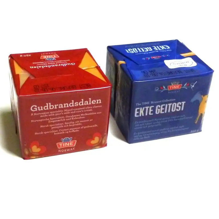 Gudbrandsdalen und Ekte Geitost 2x250g Brunost Norwegen Duo KÜHLBOX-Versand mit Styroporbox und Spezialkühlakku für Lebensmittelversand