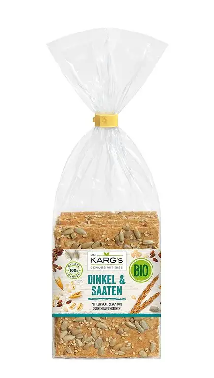 Dr. Karg BIO Dinkel & Saaten Feinschmecker-Knäckebrot, 5er Pack (5 x 200 g Beutel) - Bio