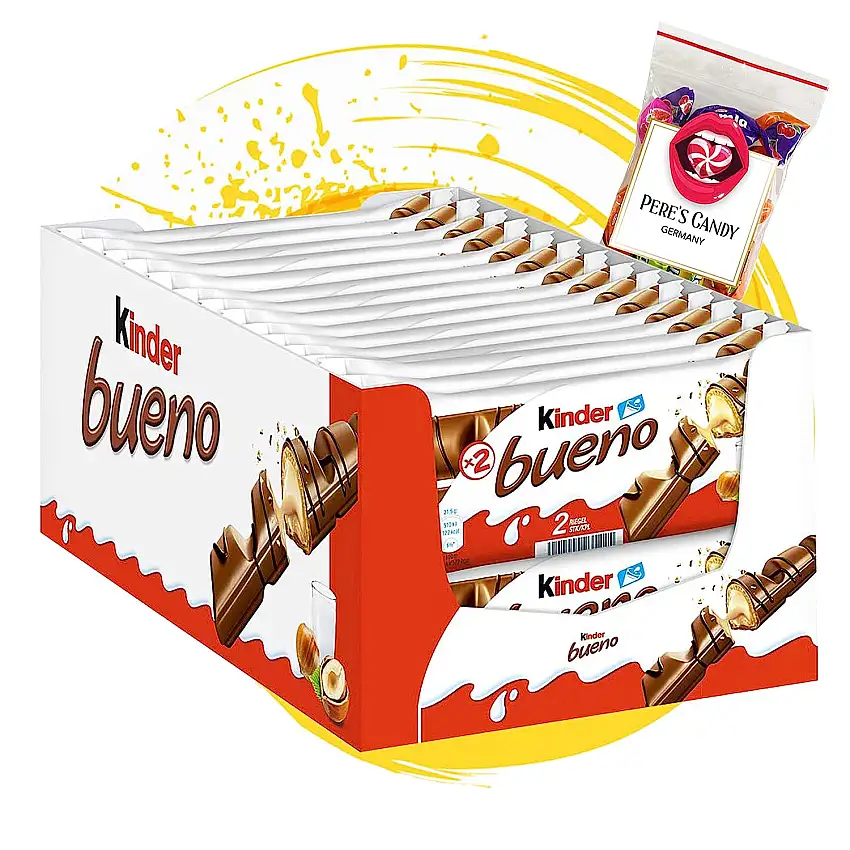 Kinder Bueno Schokoriegel (30 x 43 g) Schokoriegel mit Kaubonbons Geschenk von Pere's Candy