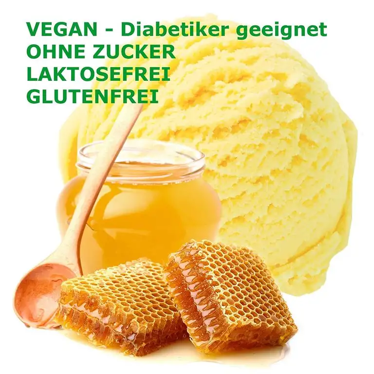 Honig Geschmack Eispulver VEGAN - OHNE ZUCKER - LAKTOSEFREI - GLUTENFREI - FETTARM, auch für Diabetiker Milcheis Softeispulver Speiseeispulver Gino Gelati (Honig, 1 kg)