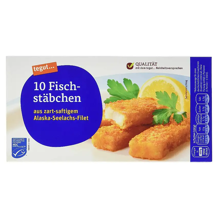 tegut... 10 Fischstäbchen aus Alaska-Seelachs-Filet, 1 x 300 g (Tiefgefroren)