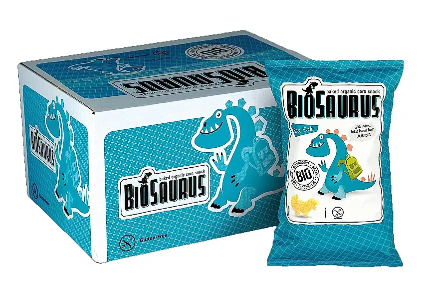 Biosaurus Baked Organic Corn Snack für Kinder - 16x30g (Salz) - Gebackener knusprige Bio-Snack aus Mais, Nicht Frittiert | Low Fat, Glutenfrei, BIO, keine Chemie, VEGAN | - 16x30g (Salz)