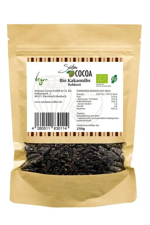 Santana BIO Kakaonibs | 100 % Vegan | Superfood | Direkt Trade Von Der Familie Santana | 250g