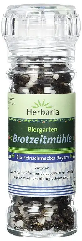 Herbaria "Biergarten Brotzeitmühle" Salz & Pfeffer, 1er Pack (1 x 65 g Glasmühle) - Bio