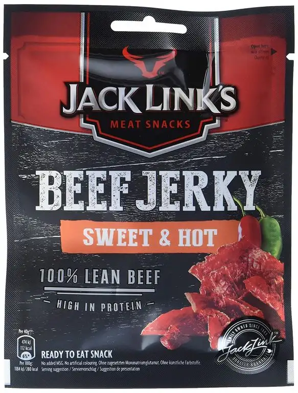 Jack Links Beef Jerky Sweet & Hot – 6er Pack (6 x 40 g) – Proteinreiches Trockenfleisch vom Rind – Getrocknetes High Protein Dörrfleisch