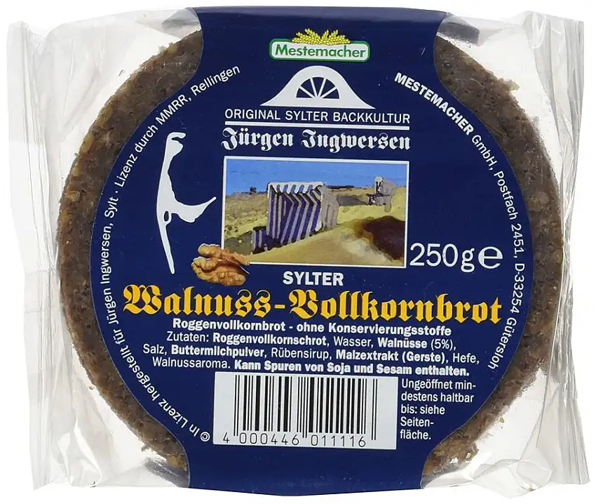 Mestemacher Sylter Walnuss-Vollkornbrot / rund, 8er Pack (8 x 250 g)
