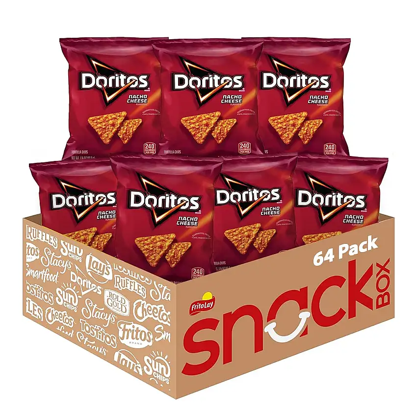 Doritos Tortilla Chips, Nacho Cheese, 1.75-Ounce Large Single Serve Bags (Pack of 64)