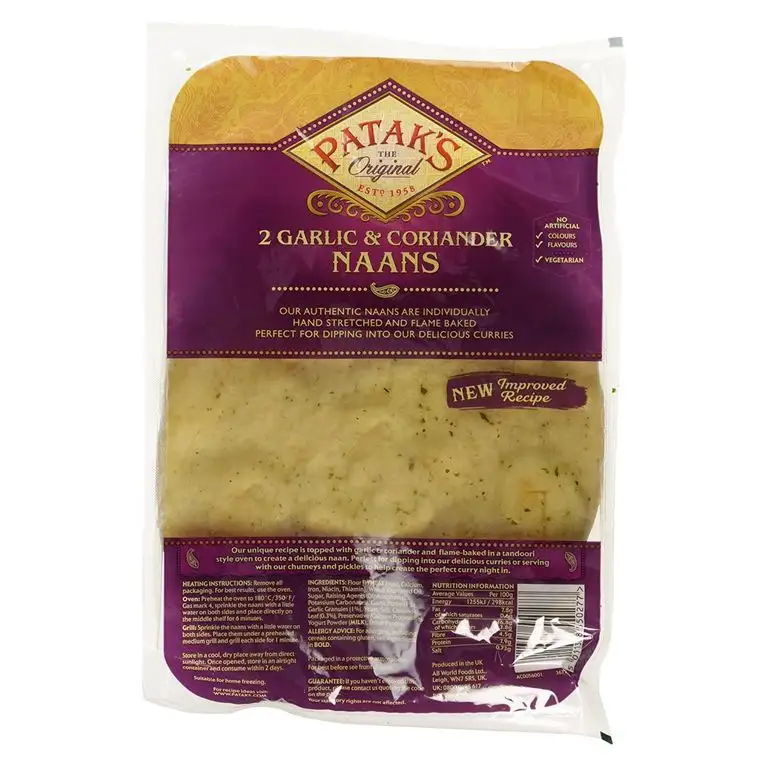 Patak's Naans 'Garlic & Coriander' 2 x 140g Packung (Indisches Fladenbrot mit Knoblauch & Koriander)