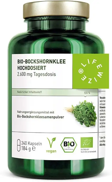 LifeWize® 240 Bio Bockshornklee Kapseln Aktiviert - 2.600 mg Bockshornkleesamen (Fenugreek), Hochdosiert, Laborgeprüft & Ohne Zusatzstoffe - Made in Germany