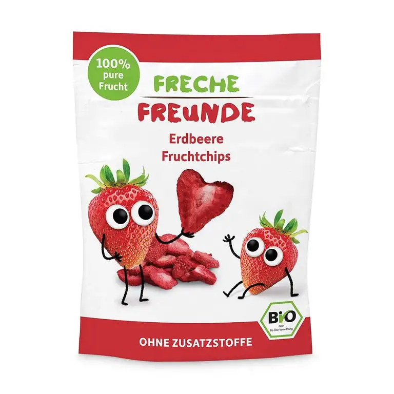 FRECHE FREUNDE Bio Fruchtchips "100% Erdbeere", gefriergetrocknet Obst Chips Erdbeere, ohne Zuckerzusatz, vegan, laktosefrei, glutenfrei, 12er Pack (12 x 12 g)