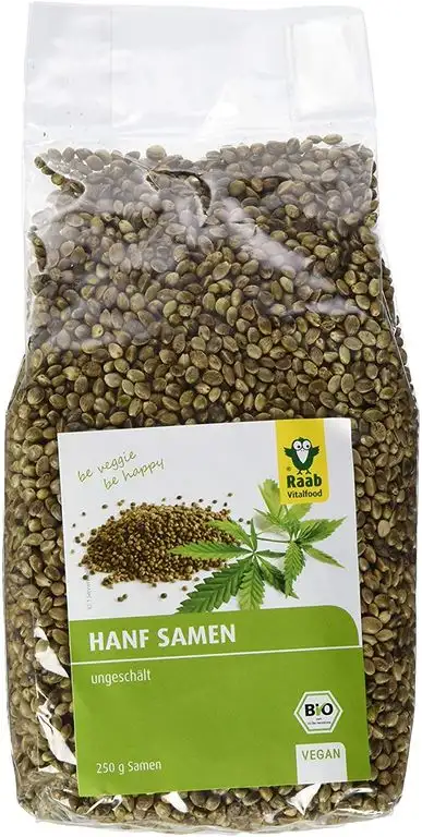 Raab Vitalfood Bio Hanfsamen ungeschält, ungesättigte fettsäuren, glutenfrei, vegan, hoher Ballaststoffgehalt; hergestellt in Deutschland, 250 g