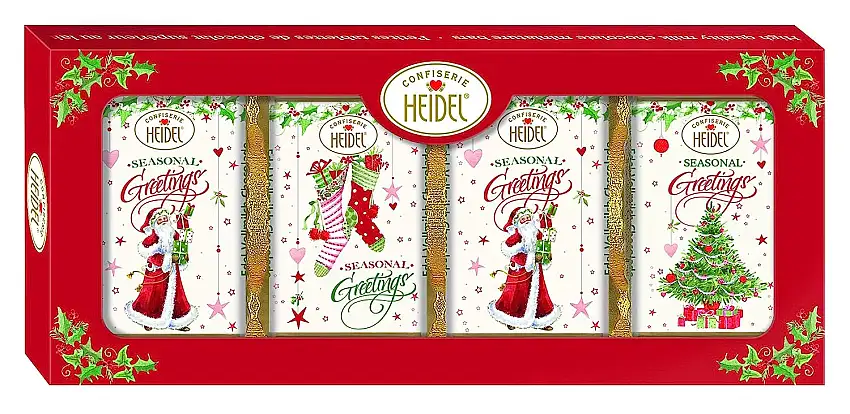 Heidel – Geschenkbox Weihnachten aus Schokolade – Merry Christmas – Schokoladentafeln – Chocoladenpräsent weiße Weihnacht, 80g