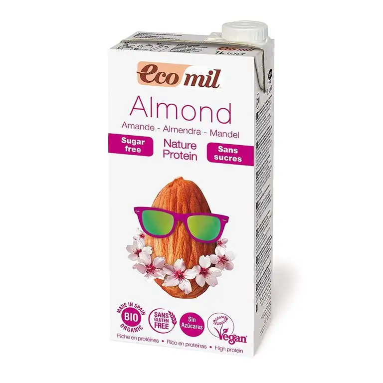 EcoMil Almond Milk Nature ungesüßt mit Protein - 1 l Mandelmilch Bio, vegan