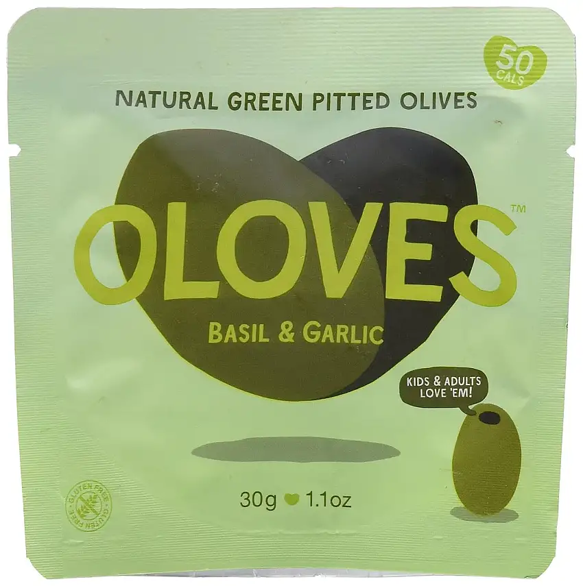 Oloves Tasty Mediterraner Geschmack 48 x 31,2 g Gruene Oliven mit Basilikum und Knoblauch