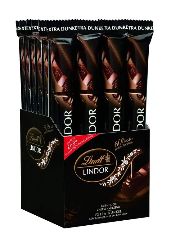 Lindt & Sprüngli Lindor Stick Dark 60%, Edelbitter-Schokolade mit zartschmelzender Füllung, glutenfrei, 12er Pack (12 x 37 g)