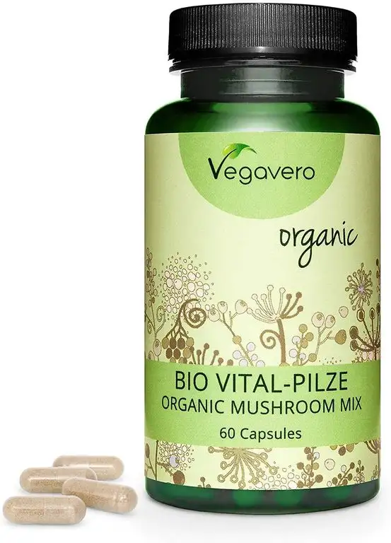 VITALPILZE Vegavero ® | 100% BIOLOGISCH | Pilzextrakt Mischung mit 5 Heilpilzen: Reishi, Cordyceps, Hericium erinaceus, Shiitake und Auricularia | Laborgeprüft | 60 Kapseln | Vegan