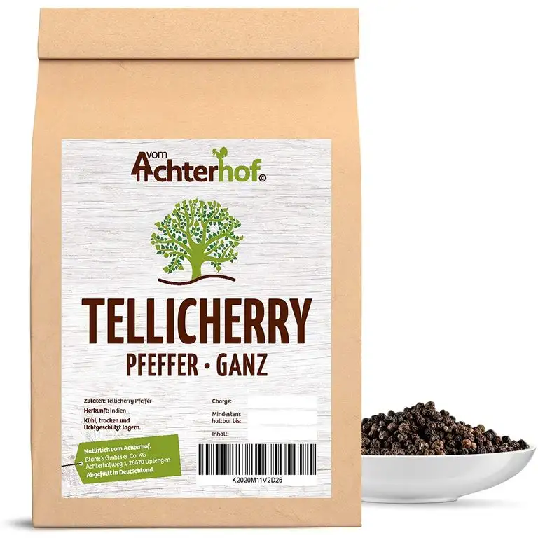 100 g Tellicherry Pfeffer schwarz ganz Premiumqualität natürlich vom-Achterhof Pfefferkörner