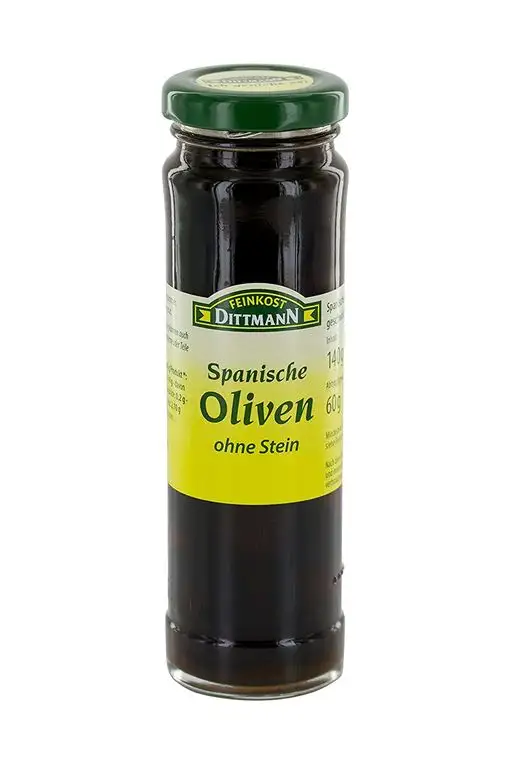 Feinkost Dittmann Spanische Oliven, geschwärzt ohne Stein, 60 g