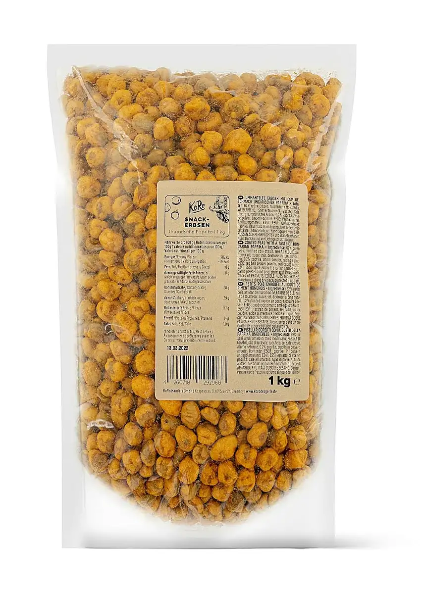 KoRo - Snack Erbsen Ungarische Paprika 1 kg - Knackige Erbsen mit Paprikagewürz - rauchig-würziger Geschmack - Vegane Alternative zu herkömmlichen Chips