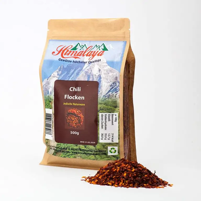 chiliflocken zum abnehmen chili flocken geschrotet 500g, chiliflocken extra scharf chili geschrotet chili getrocknet chiliflocken Himalaya Gebirge Indien Naturware