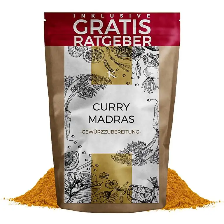Curry Madras Gewürzmischung 100g | Indisches Currypulver pikant Gewürzspezialität inkl. gratis Ratgeber | hochwertiges Küchengewürz Currygewürz Gewürz