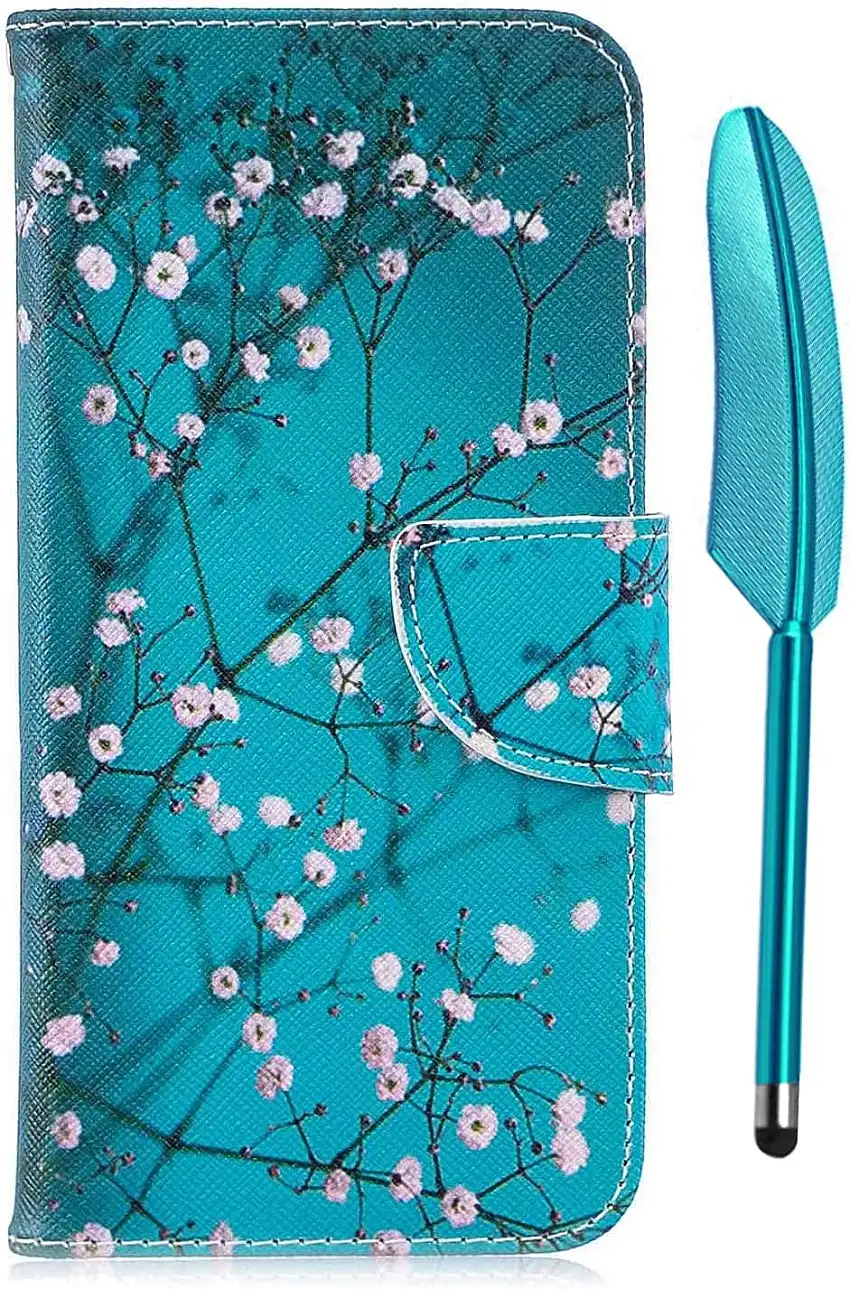 Knoowcase iPhone 15 Hülle Stoßfest Wallet PU Leder Bumper Case Flip mit Kartenfächern Silikon Schutzhülle Kickstand Magnetische Hülle für iPhone 15, Pflaumenblüte