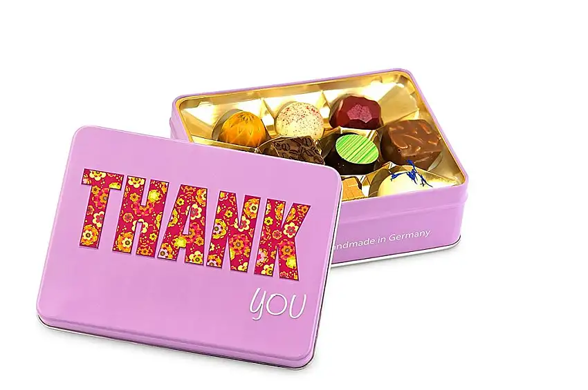 Präsentdose "Thank you" 125g, Manufakturqualität!, handgefertigt von den Konditoren der Confiserie Rabbel...für ein Lächeln mehr am Tag