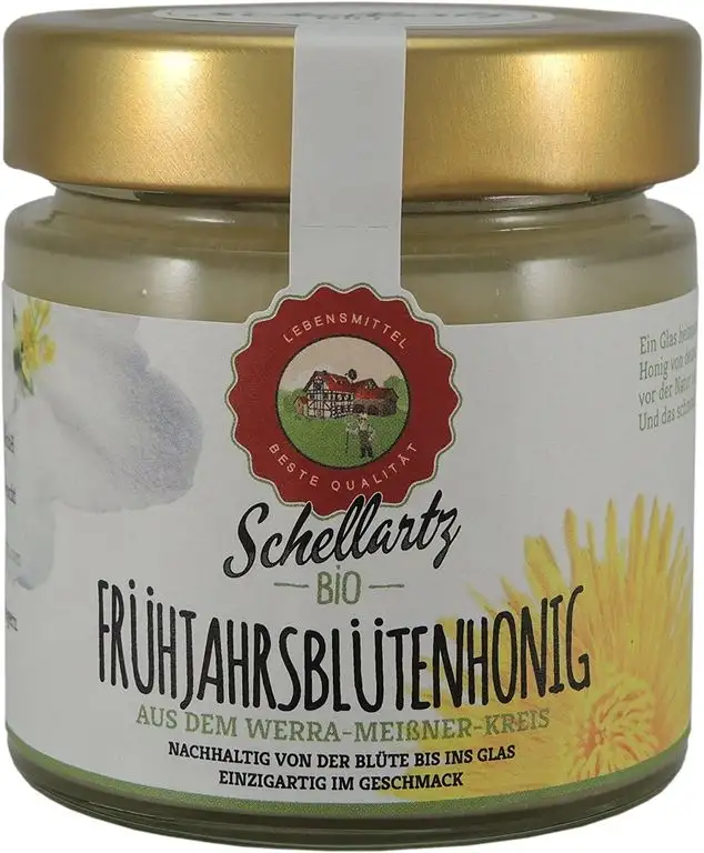 Bio Frühjahrsblütenhonig, kontrollierte Qualität vom deutschen Bio-Imker, von Sammelstellen in Deutschland, naturbelassen, unbehandelt und unfiltriert, 250g