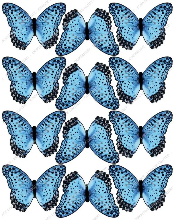 Cakeshop 12 x Vorgeschnittene Hellblau Essbare Schmetterlingskuchen Topper (Tortenaufleger, Bedruckte Oblaten, Oblatenaufleger)