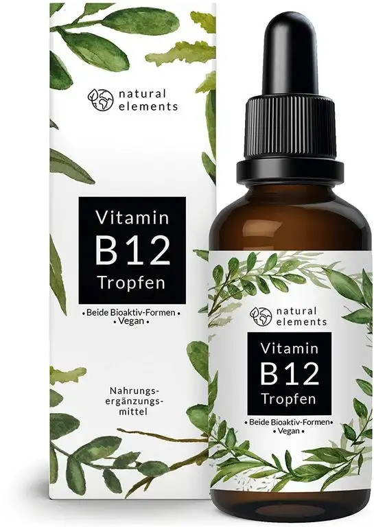 Vitamin B12 Tropfen - 50ml (1700 Tropfen) - Beide Aktivformen (Methyl- & Adenosylcobalamin) - Ohne Alkohol, vegan