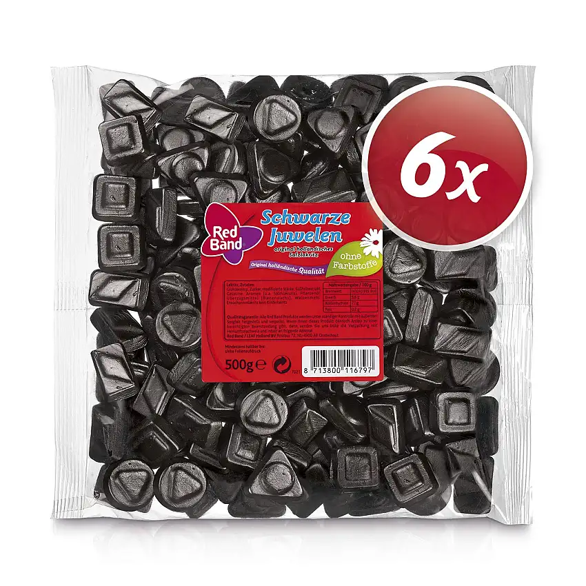 Red Band Schwarze Juwelen 500 g Beutel – 6er Pack | Lakritz
