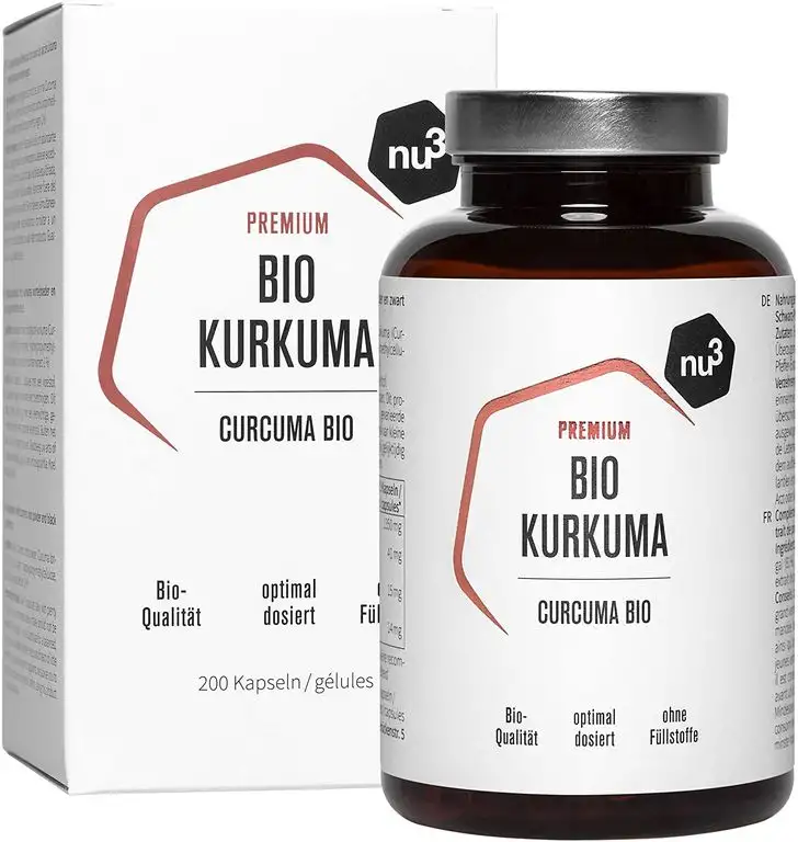 Bio Kurkuma Kapseln - 200 Stück - Premium hochdosierte vegane Curcuma Kapseln - Curcumin mit 95% Piperin aus schwarzem Pfeffer Extrakt - 2 Monatspackung - in Deutschland Laborgeprüft - von nu3