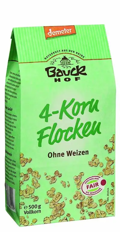 Bauckhof Bio Bauck Demeter 4-Korn Flocken ohne Weizen (2 x 500 gr)