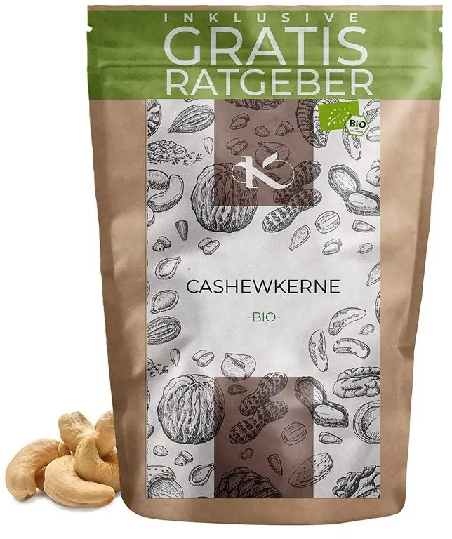 BIO Cashewkerne 500g | 100% Bio Cashew Kerne geschält aus kontrolliert biologischem Anbau inkl. gratis Ratgeber | hochwertige frische Cashewnüsse