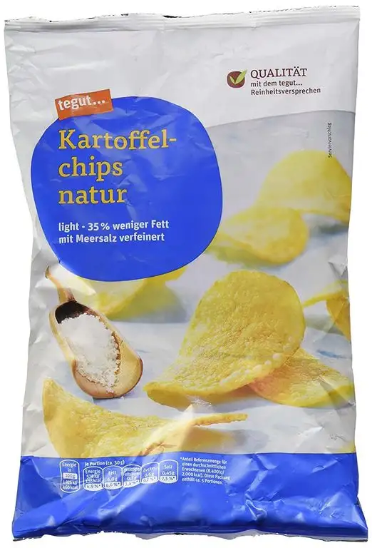 tegut... Kartoffel Chips natur mit Meersalz, light - 30 % weniger fett, 1 x 170 g