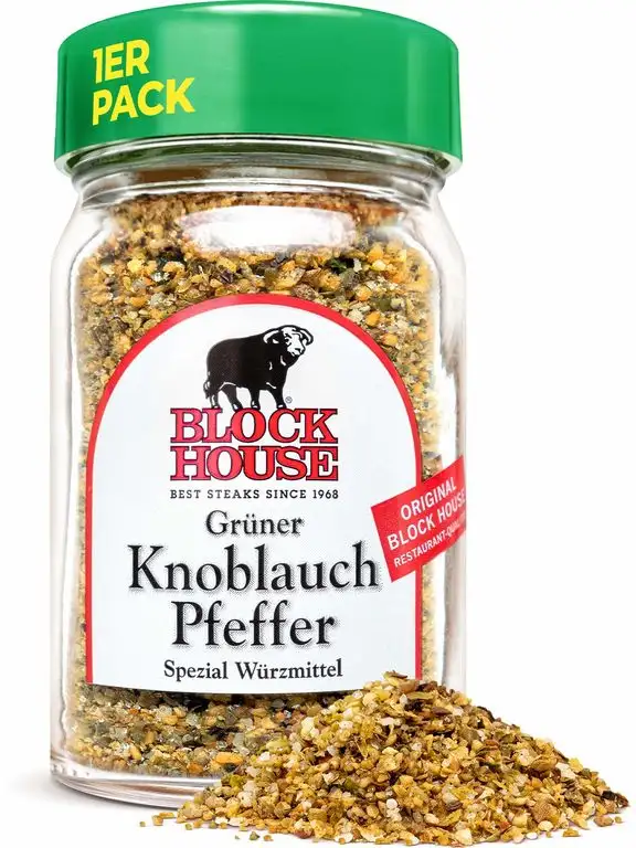 Block House Grüner Knoblauch Pfeffer 50g Gewürzmischung - im Glas in Restaurantqualität