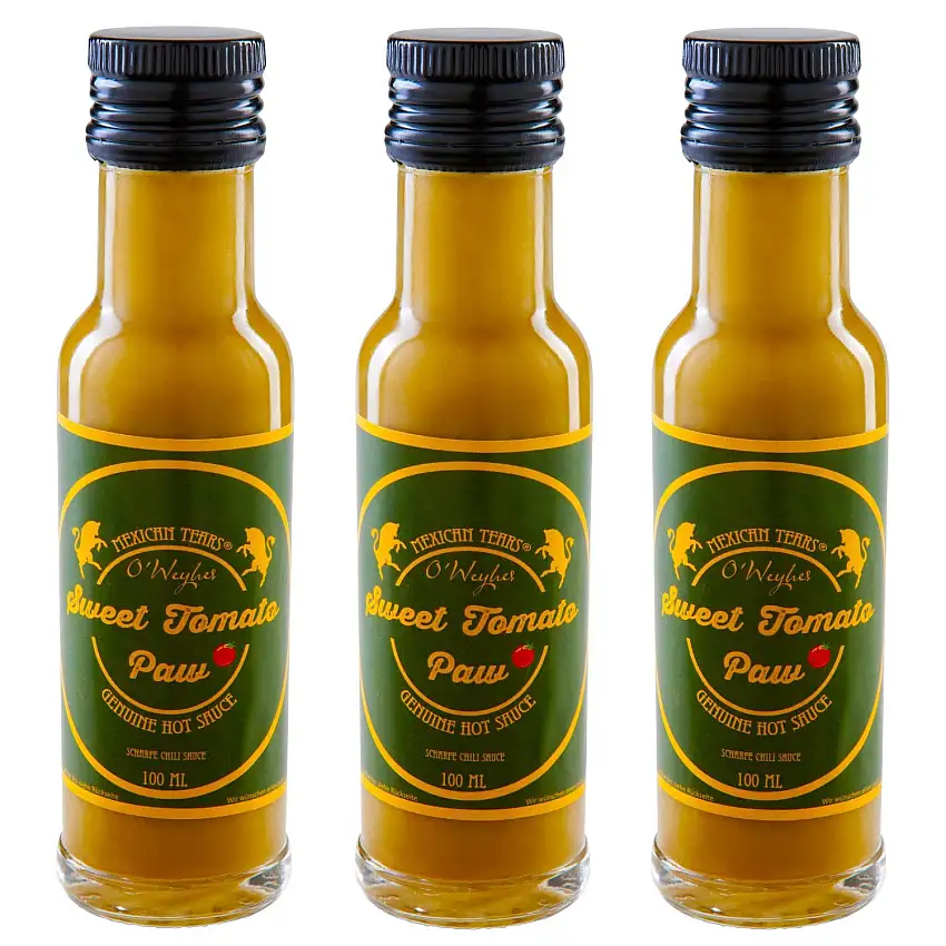 Mexican Tears® - Sweet Tomato Paw 3er-Pack, scharfe Sauce aus grünen Chipotle Chilis [3x100ml Chilisauce]